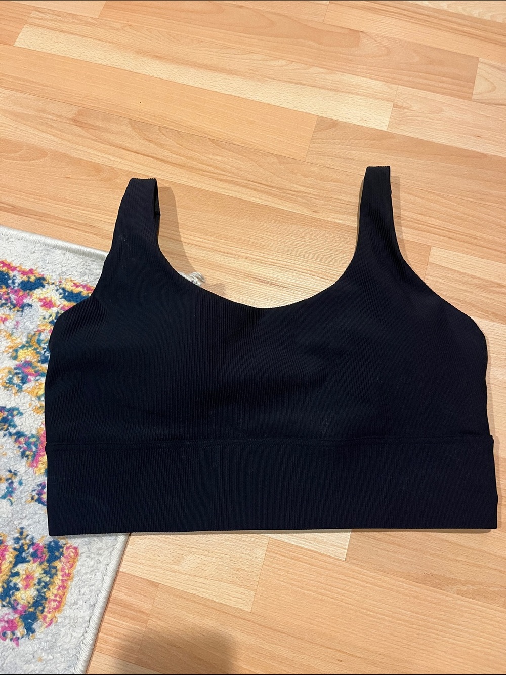 Black Ribbed Scoop Neck Sports Bra